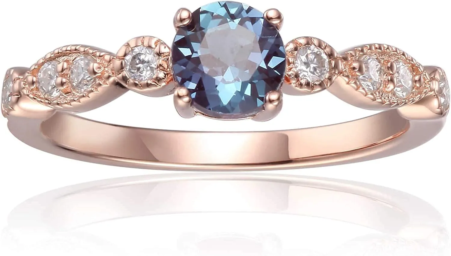 Solitaire Ring with Accents in Pearl, Alexandrite, Ruby, Moissanite, Emerald, Sapphire Ring Mother Day Gift for Her