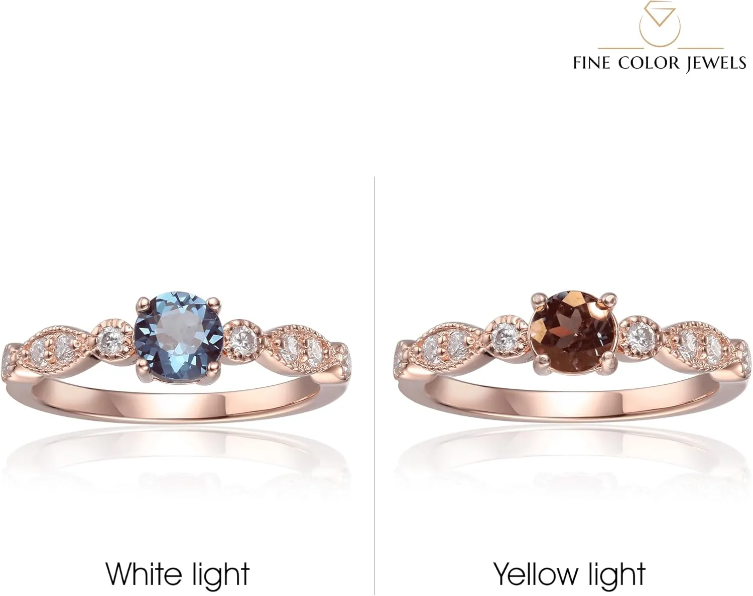 Solitaire Ring with Accents in Pearl, Alexandrite, Ruby, Moissanite, Emerald, Sapphire Ring Mother Day Gift for Her