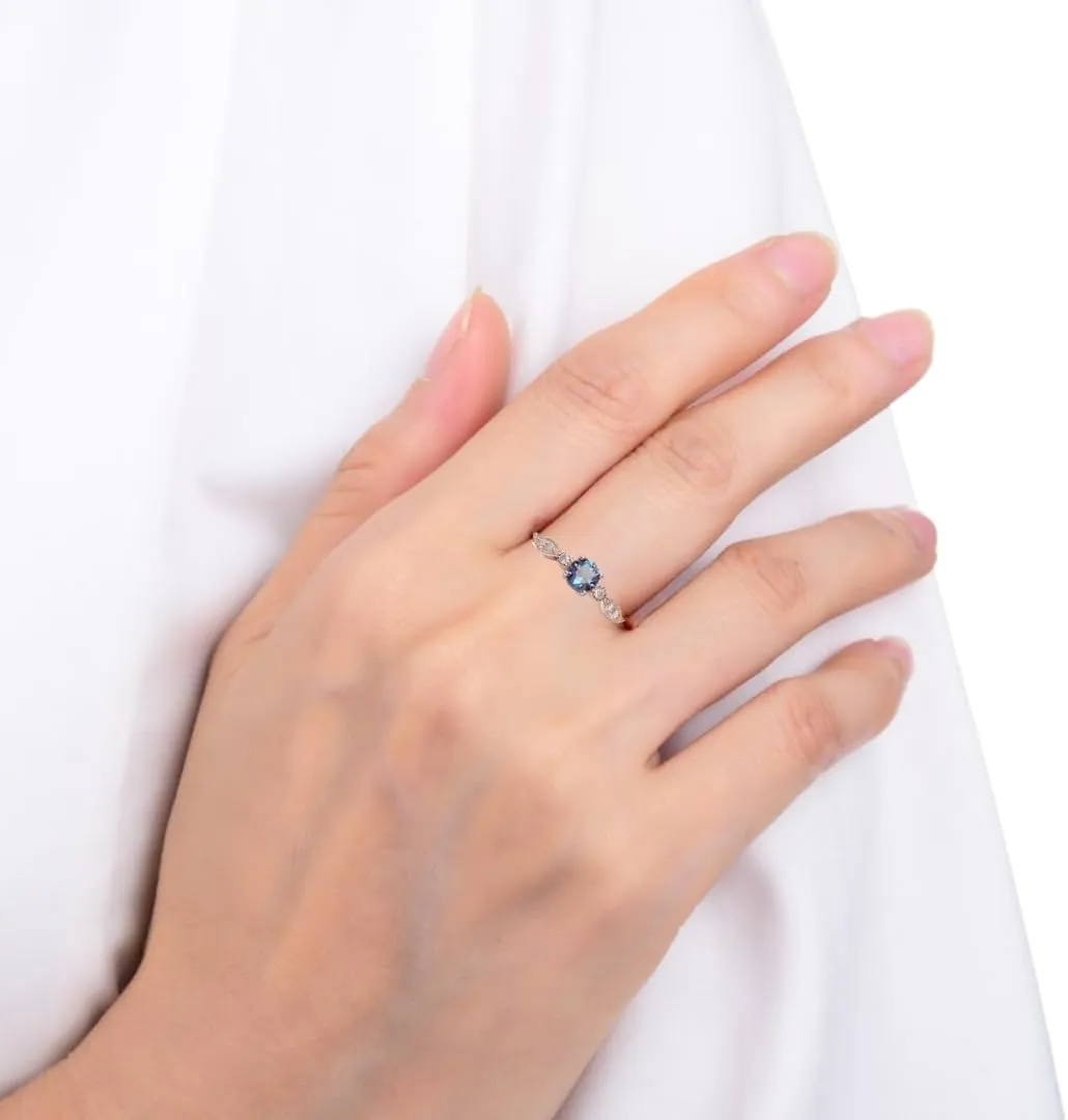 Solitaire Ring with Accents in Pearl, Alexandrite, Ruby, Moissanite, Emerald, Sapphire Ring Mother Day Gift for Her