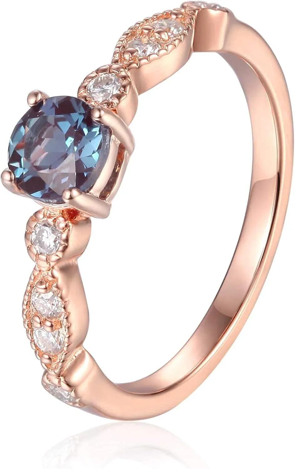 Solitaire Ring with Accents in Pearl, Alexandrite, Ruby, Moissanite, Emerald, Sapphire Ring Mother Day Gift for Her