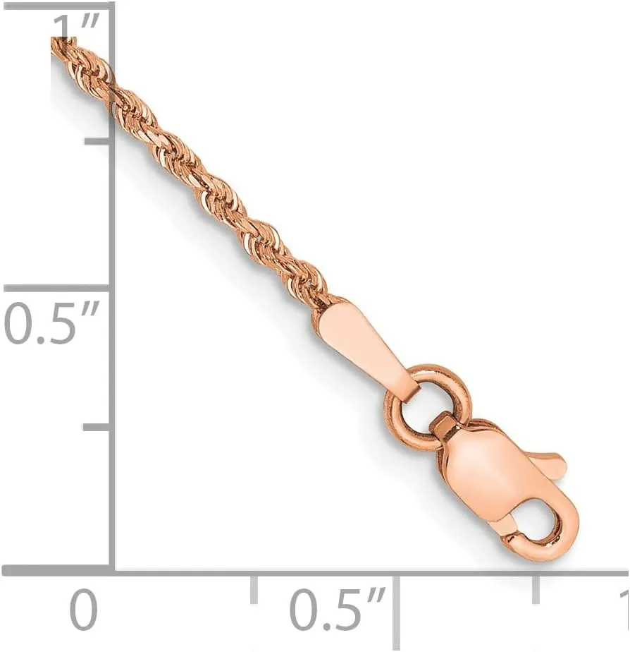 Sonia Jewels Real 14k Rose Gold 1.75mm Diamond-Cut Rope Chain Necklace with Lobster Clasp - with Secure Lobster Lock Clasp