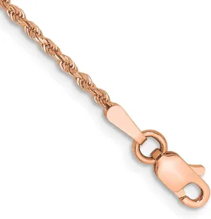 Sonia Jewels Real 14k Rose Gold 1.75mm Diamond-Cut Rope Chain Necklace with Lobster Clasp - with Secure Lobster Lock Clasp