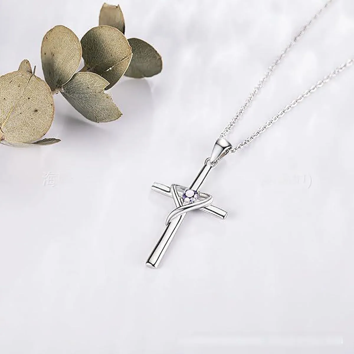 Sterling Silver 925 Cross Necklace for Men Women 5A CZ Birthstone Necklaces 14K Gold Plated or Rose Gold Necklace for Easter