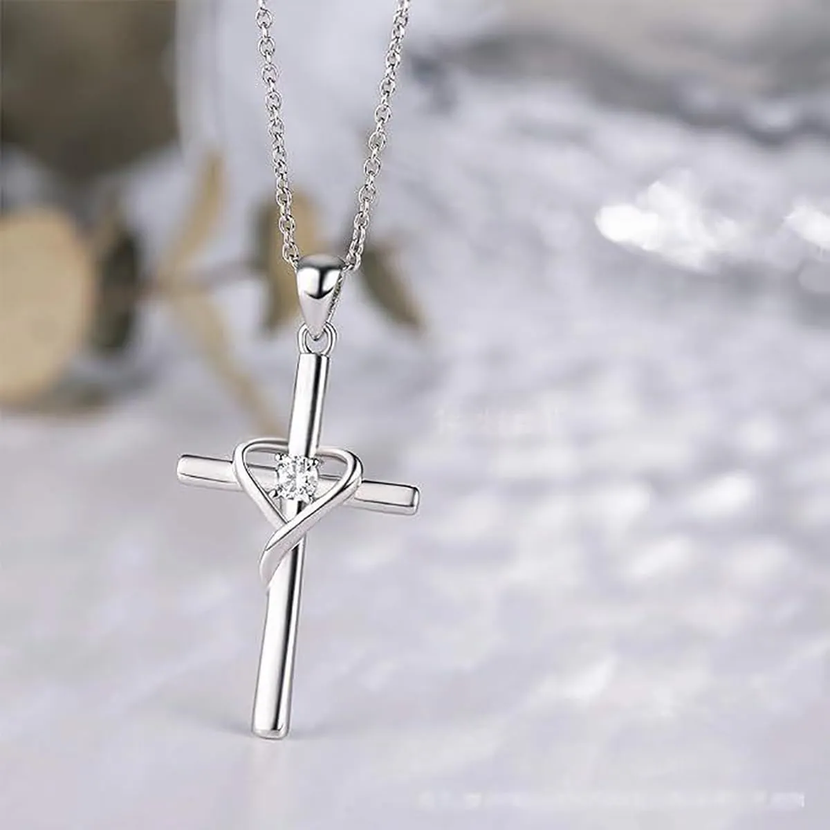 Sterling Silver 925 Cross Necklace for Men Women 5A CZ Birthstone Necklaces 14K Gold Plated or Rose Gold Necklace for Easter