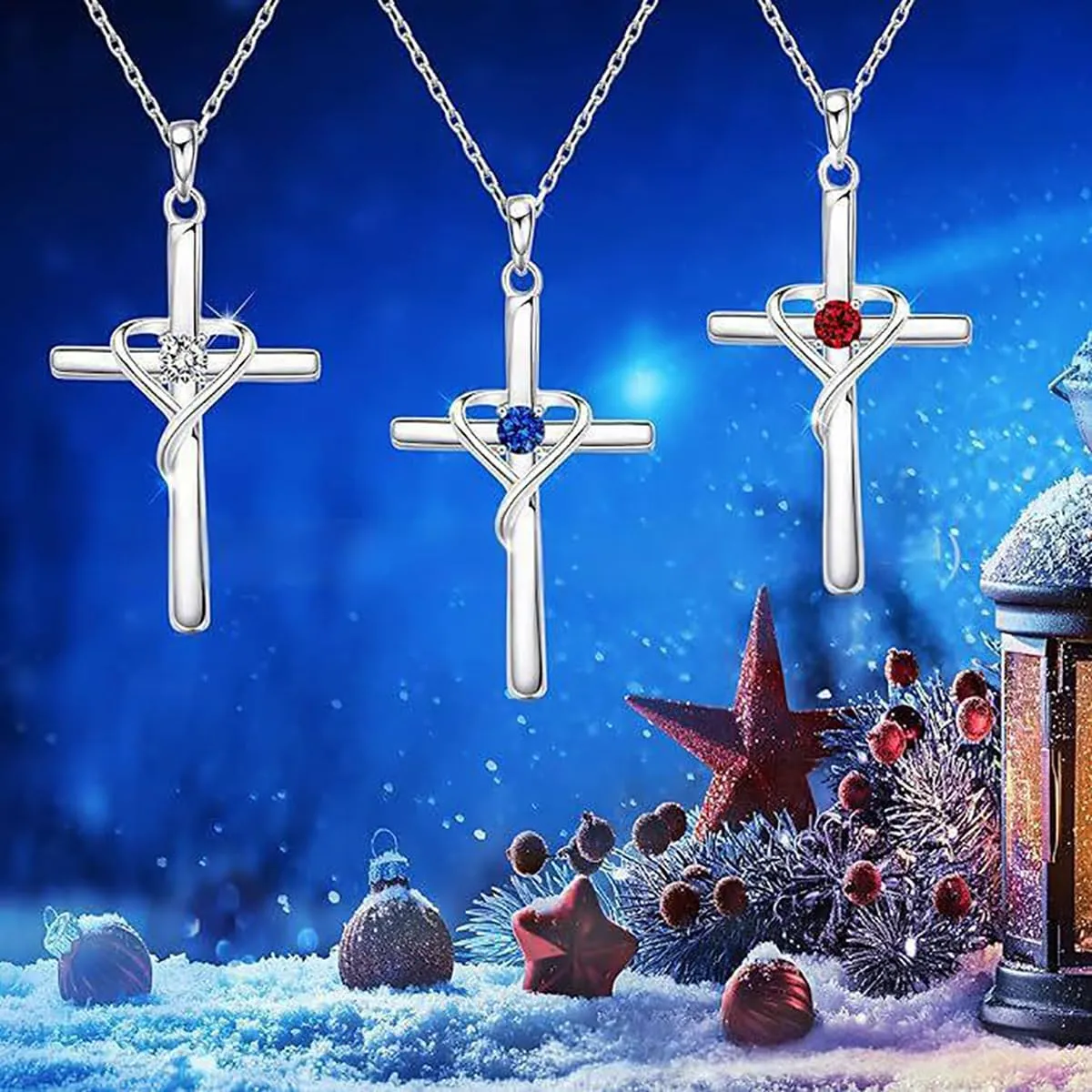 Sterling Silver 925 Cross Necklace for Men Women 5A CZ Birthstone Necklaces 14K Gold Plated or Rose Gold Necklace for Easter