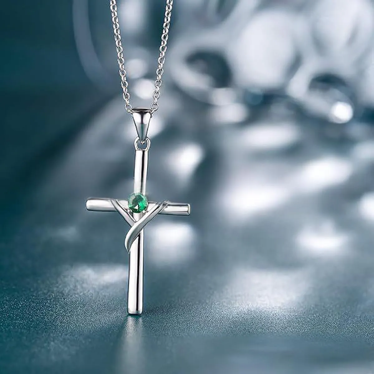 Sterling Silver 925 Cross Necklace for Men Women 5A CZ Birthstone Necklaces 14K Gold Plated or Rose Gold Necklace for Easter