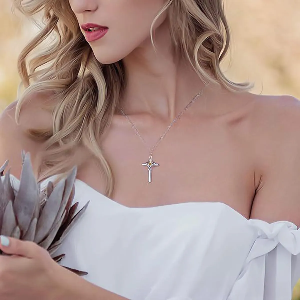 Sterling Silver 925 Cross Necklace for Men Women 5A CZ Birthstone Necklaces 14K Gold Plated or Rose Gold Necklace for Easter