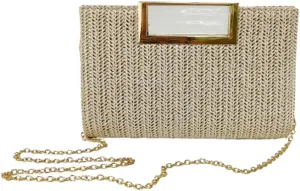 Straw Clutch Purses Women Summer Straw Beach Bag Cute Envelope Evening Clutch Handbags for Formal Party Wedding