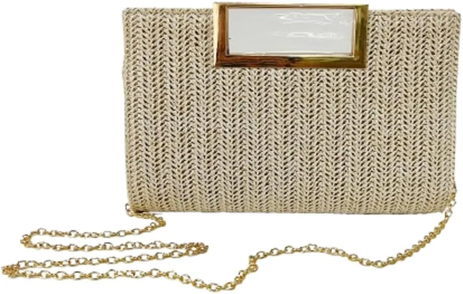 Straw Clutch Purses Women Summer Straw Beach Bag Cute Envelope Evening Clutch Handbags for Formal Party Wedding