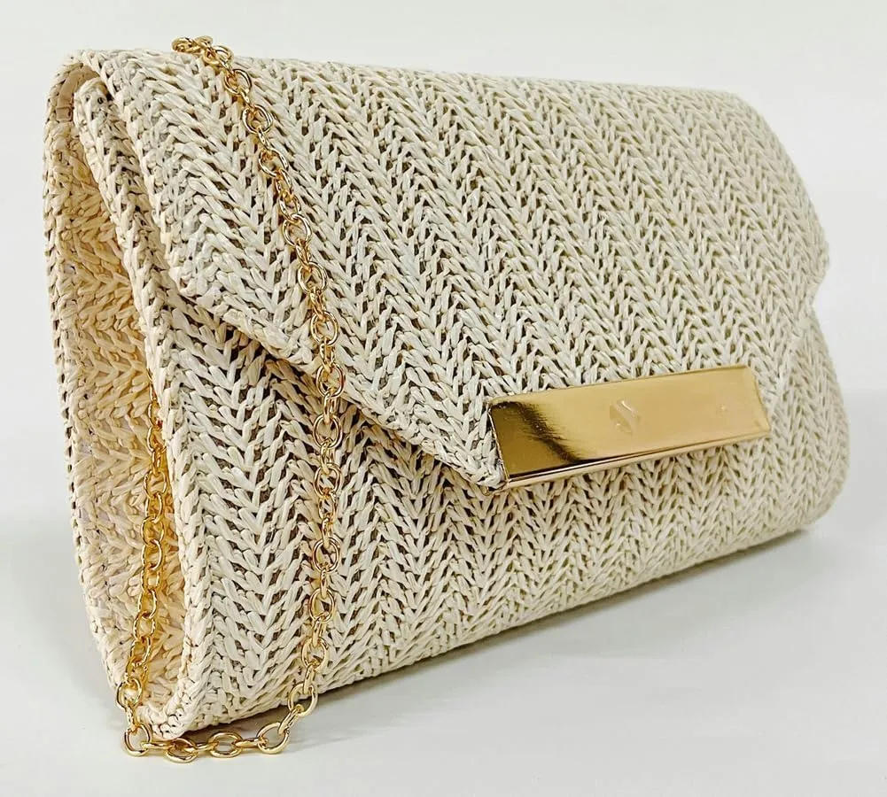 Straw Clutch Purses Women Summer Straw Beach Bag Trendy Envelope Evening Clutch Handbags for Formal Party Wedding