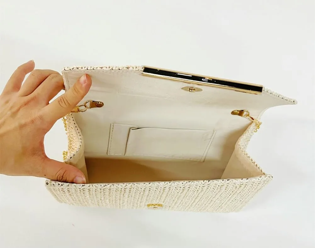 Straw Clutch Purses Women Summer Straw Beach Bag Trendy Envelope Evening Clutch Handbags for Formal Party Wedding
