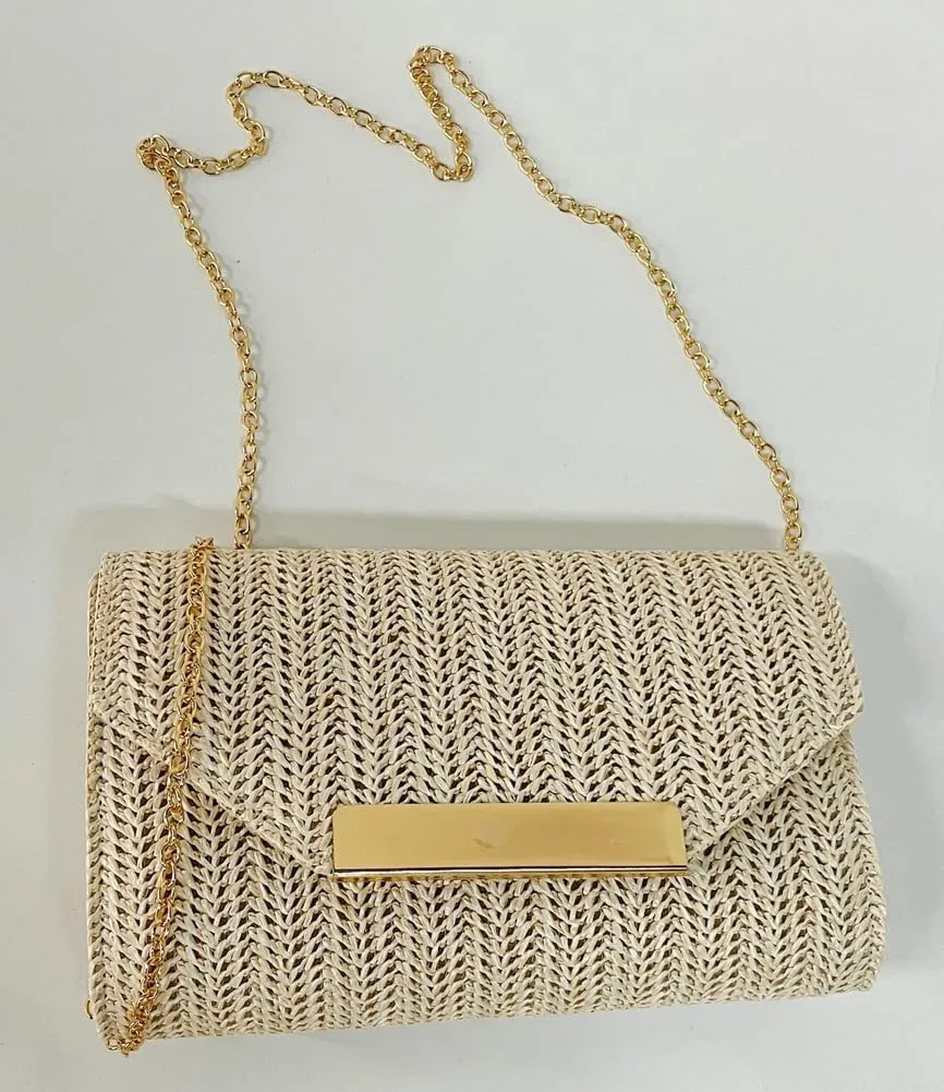 Straw Clutch Purses Women Summer Straw Beach Bag Trendy Envelope Evening Clutch Handbags for Formal Party Wedding