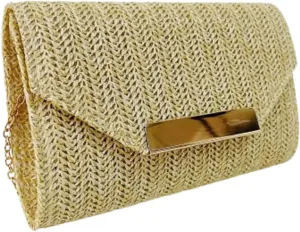 Straw Clutch Purses Women Summer Straw Beach Bag Trendy Envelope Evening Clutch Handbags for Formal Party Wedding