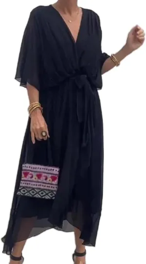 Stylish and Elegant V-Neck Maxi Dress, Evening Party Maxi Dress for Summer, Women Summer V-Neck High Waist Chiffon Skirt