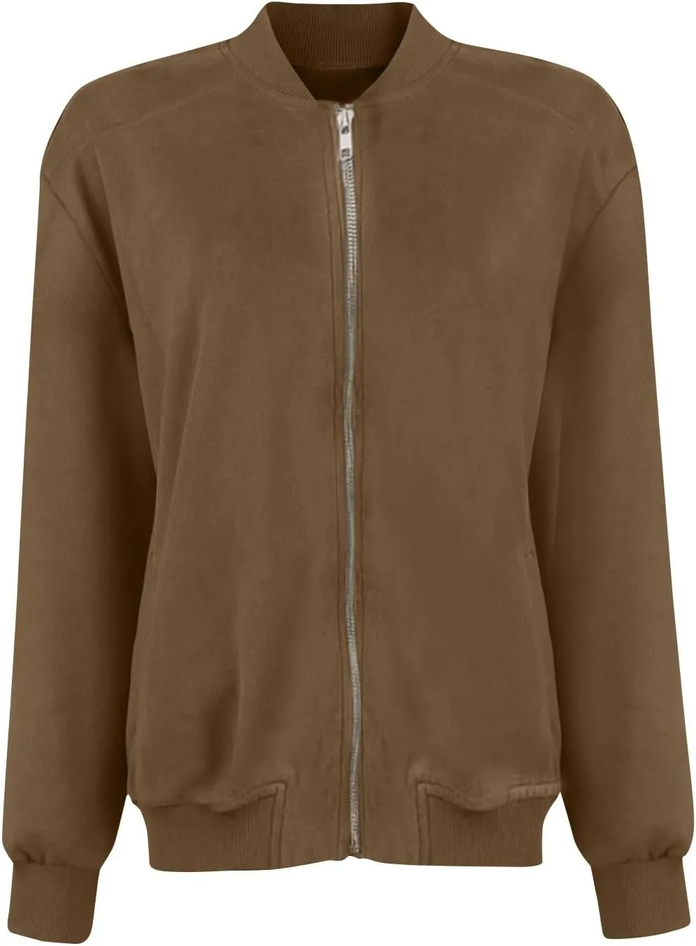 Suede Jacket Women Cropped Zip Up Bomber Jackets Dressy Casual Fall Coat Long Sleeve Biker Moto Jacket Outerwear