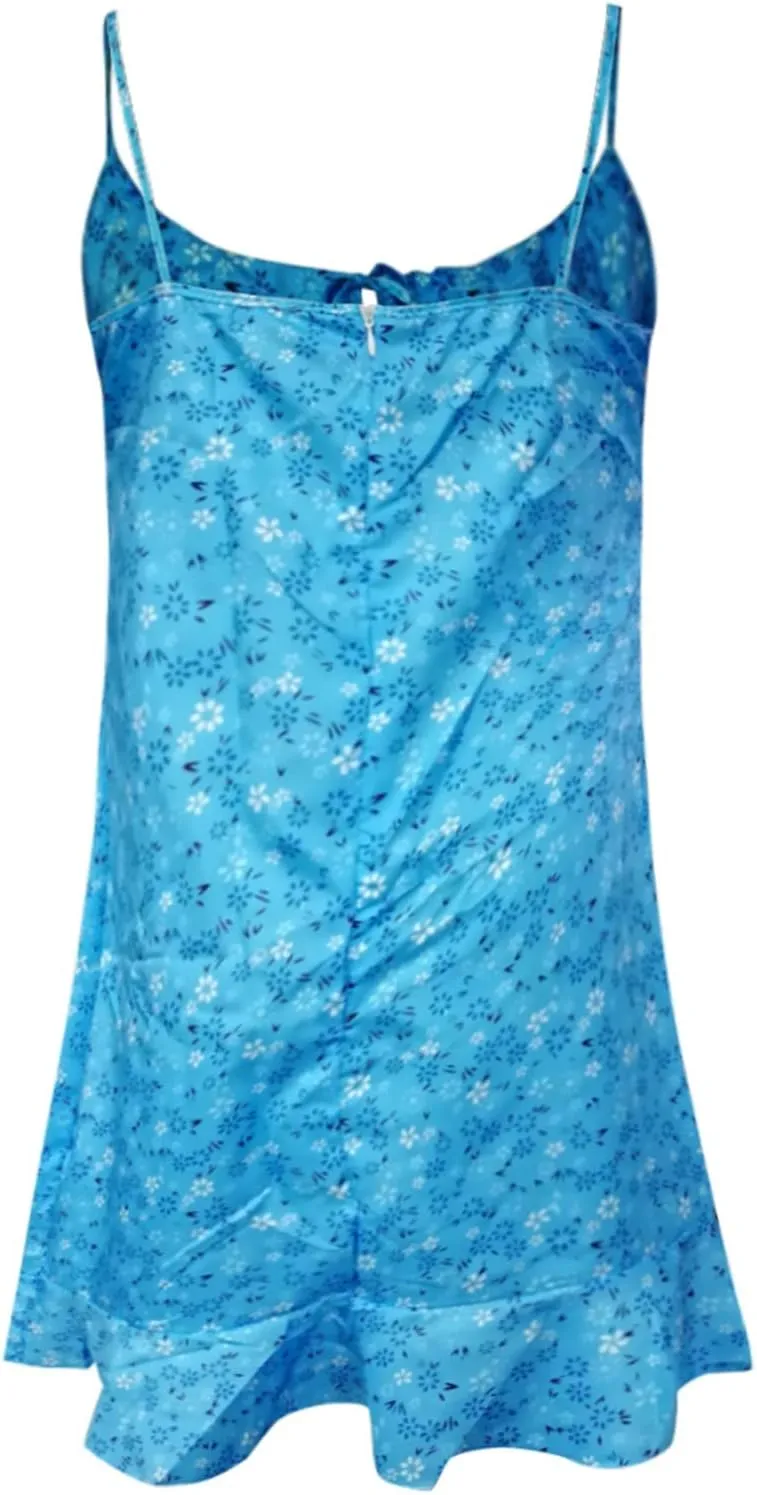 Summer Dresses for Women 2024 Sexy Camisole Sleveless Floral Print Ruched Ruffle Hem Stretch Soft Comfortable Dress