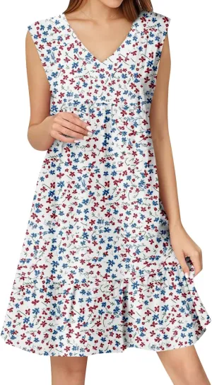 Summer Dresses for Women 2025 Sleeveless V Neck Mini Dress Flowy Boho Floral Ruffle A Line Swing Beach Sundress