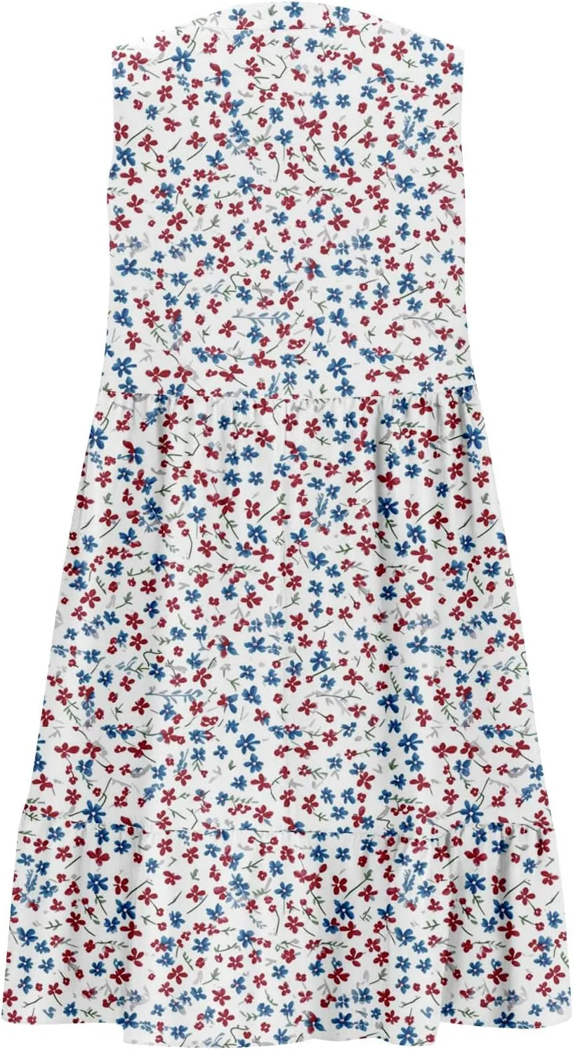 Summer Dresses for Women 2025 Sleeveless V Neck Mini Dress Flowy Boho Floral Ruffle A Line Swing Beach Sundress