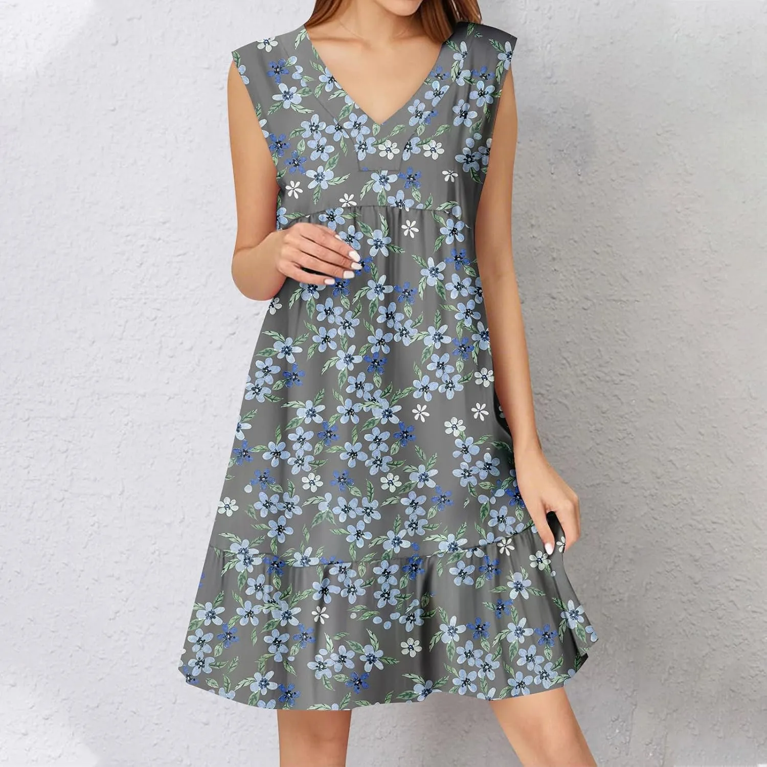 Summer Dresses for Women 2025 Sleeveless V Neck Mini Dress Flowy Boho Floral Ruffle A Line Swing Beach Sundress