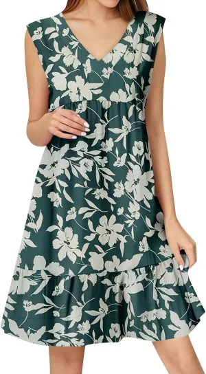 Summer Dresses for Women 2025 Sleeveless V Neck Mini Dress Flowy Boho Floral Ruffle A Line Swing Beach Sundress