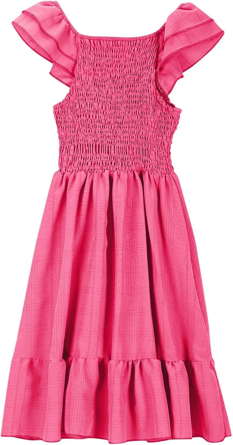 Summer Girl's Dresses Solid Square Neck Sleeveless Mini Dress Ruffle Waisted Fashion Loose Dress for Kids 3-13 Years