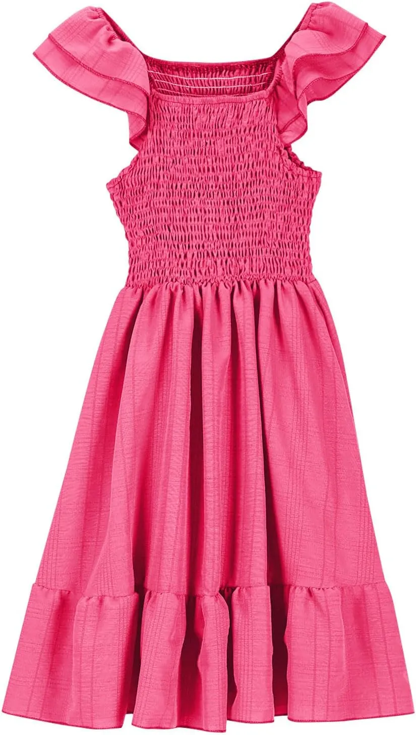 Summer Girl's Dresses Solid Square Neck Sleeveless Mini Dress Ruffle Waisted Fashion Loose Dress for Kids 3-13 Years