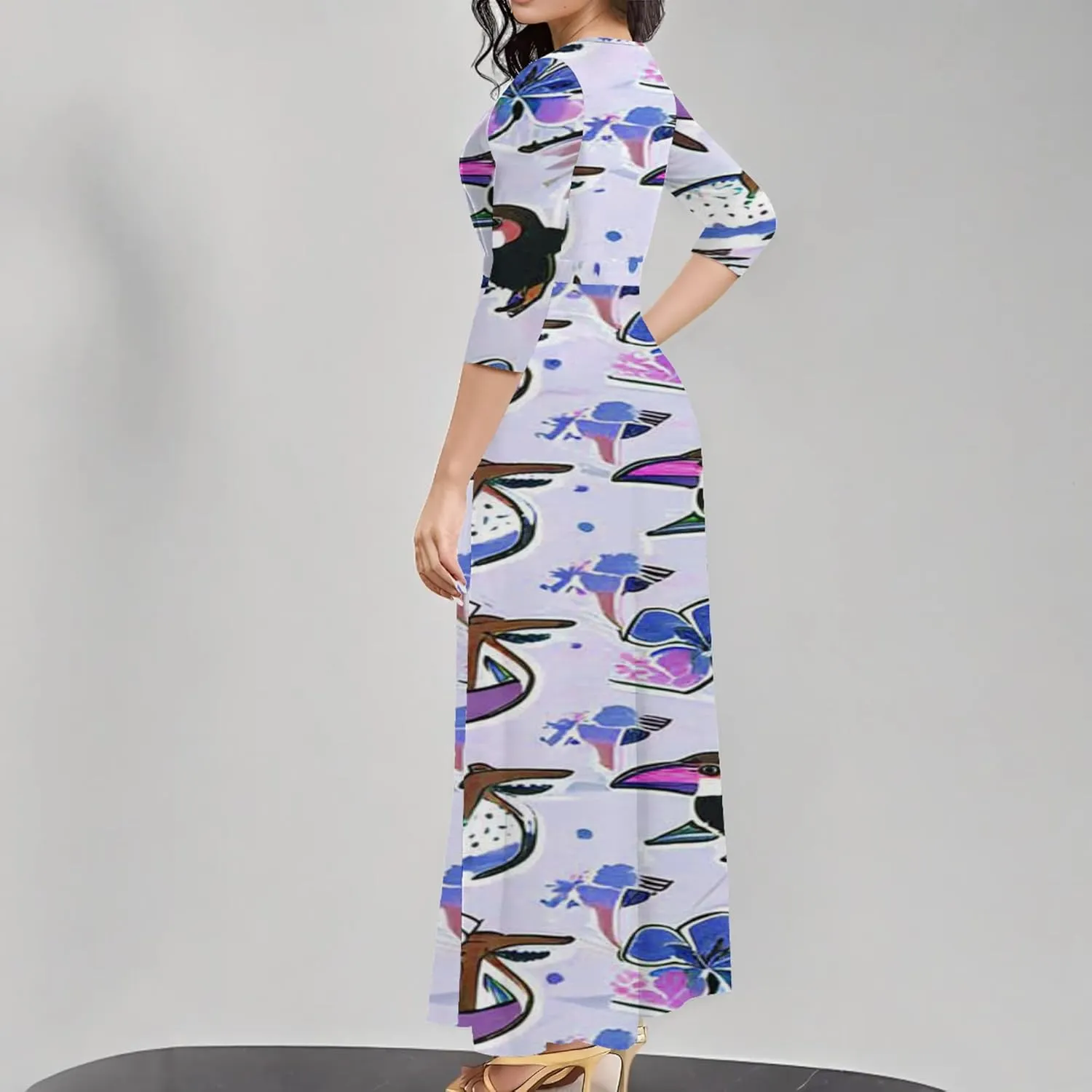 Summer Trendy Wrap Dresses for Women Sexy Bodycon 3/4 Sleeves Flowy A-Line Boho Beach Tie Dye Plus Size Maxi Dress with Belt