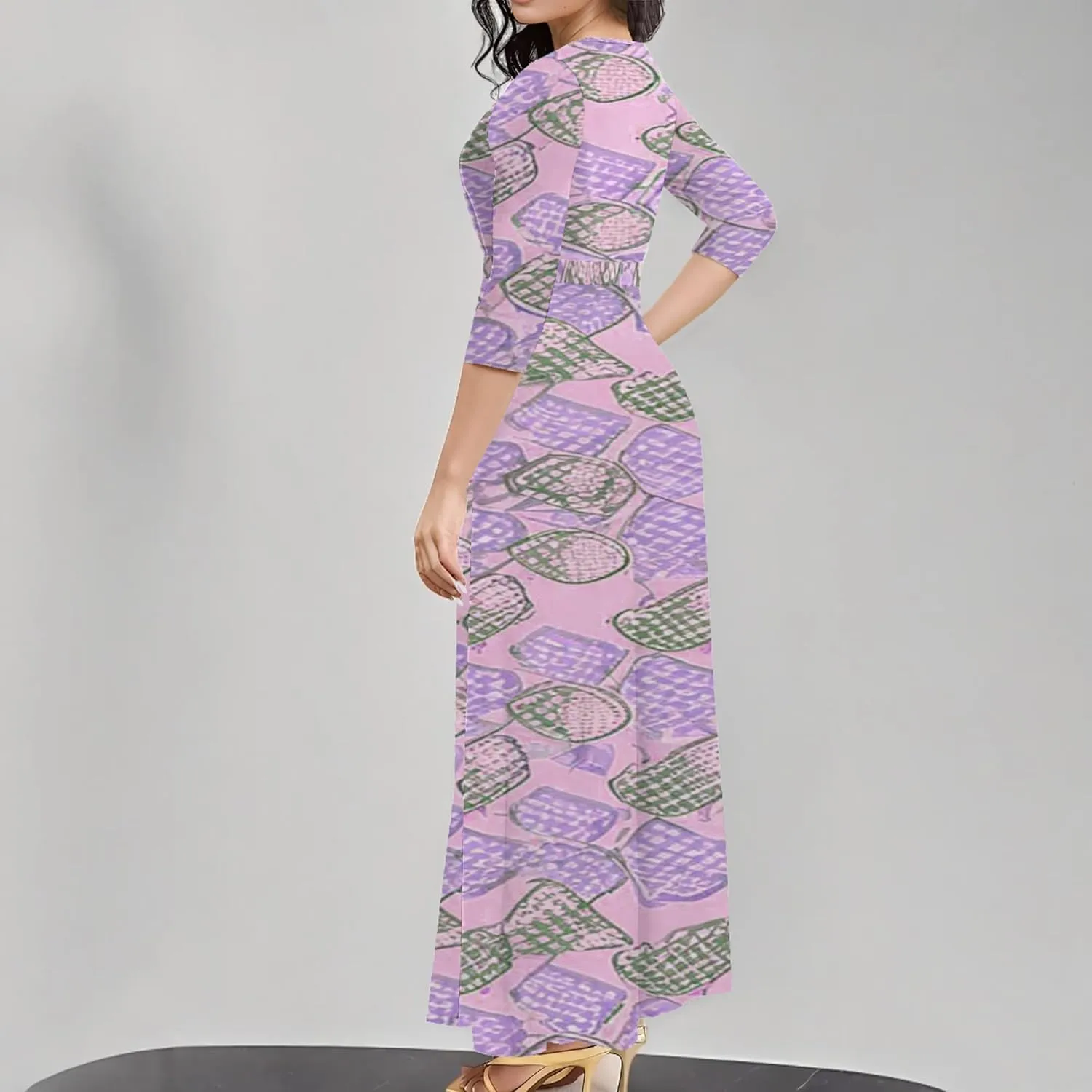 Summer Trendy Wrap Dresses for Women Sexy Bodycon 3/4 Sleeves Flowy A-Line Boho Beach Tie Dye Plus Size Maxi Dress with Belt