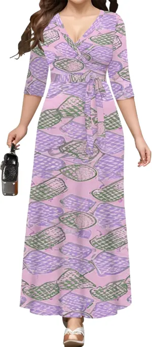 Summer Trendy Wrap Dresses for Women Sexy Bodycon 3/4 Sleeves Flowy A-Line Boho Beach Tie Dye Plus Size Maxi Dress with Belt