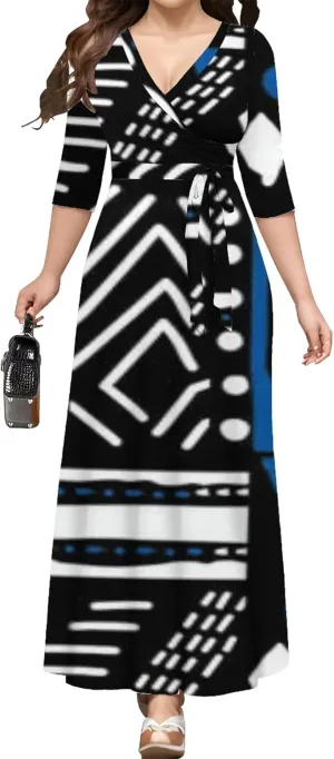 Summer Trendy Wrap Dresses for Women Sexy Bodycon 3/4 Sleeves Flowy A-Line Boho Beach Tie Dye Plus Size Maxi Dress with Belt