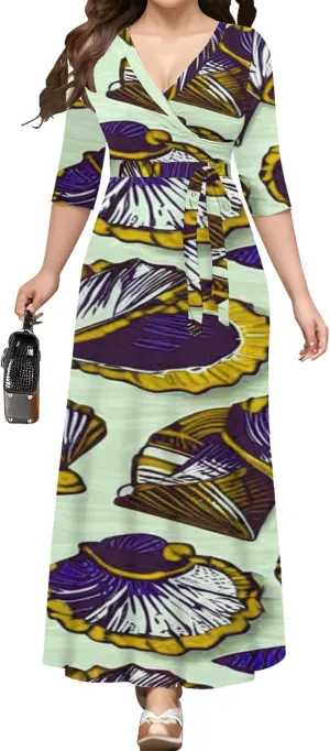 Summer Trendy Wrap Dresses for Women Sexy Bodycon 3/4 Sleeves Flowy A-Line Boho Beach Tie Dye Plus Size Maxi Dress with Belt