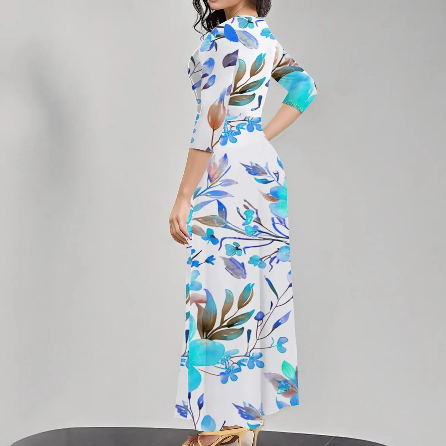 Summer Trendy Wrap Dresses for Women Sexy Bodycon 3/4 Sleeves Flowy A-Line Boho Beach Tie Dye Plus Size Maxi Dress with Belt
