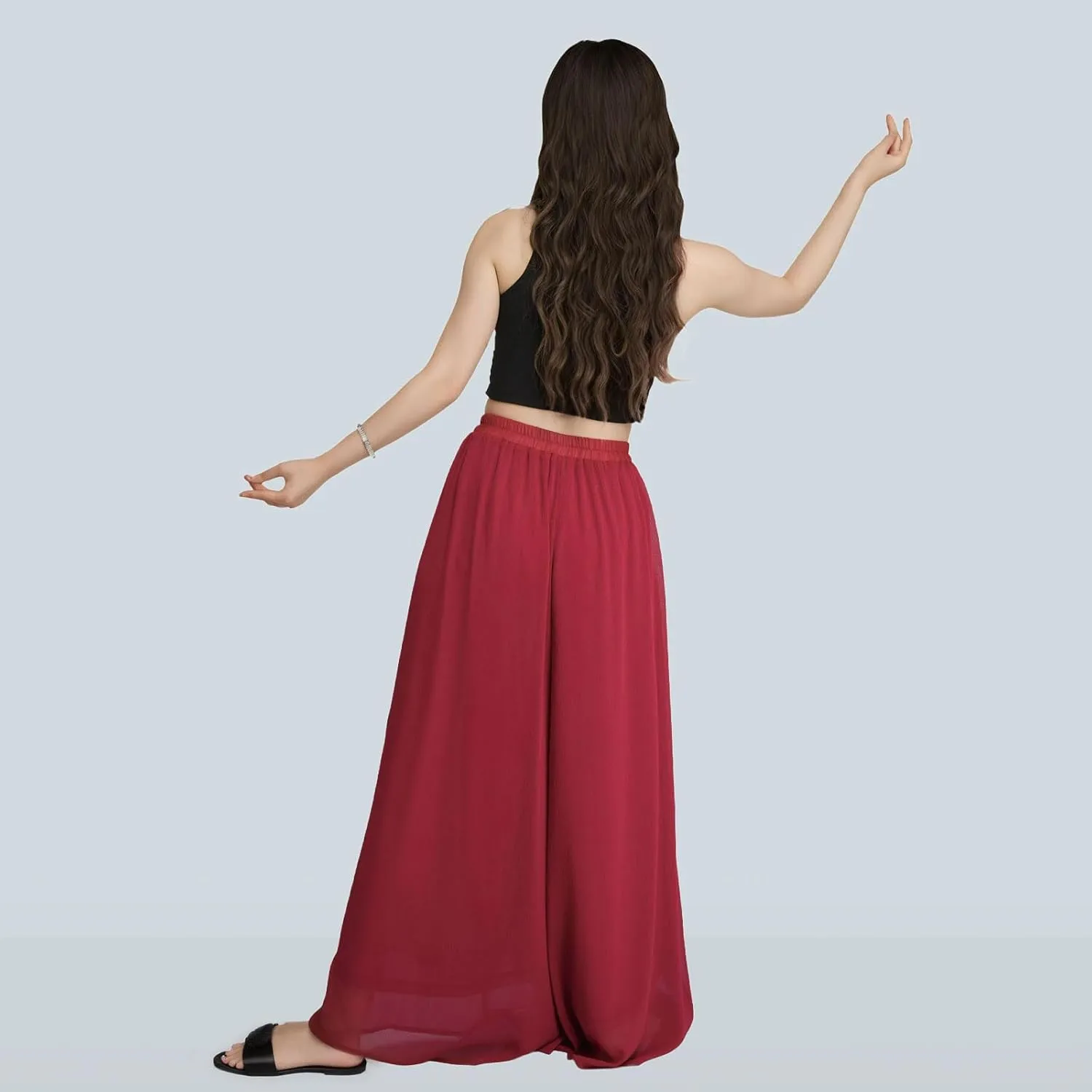 Summer Women's Chiffon Wide Leg Pants Elastic Waist Lightweight Beach Palazzo Trousers for Vacation