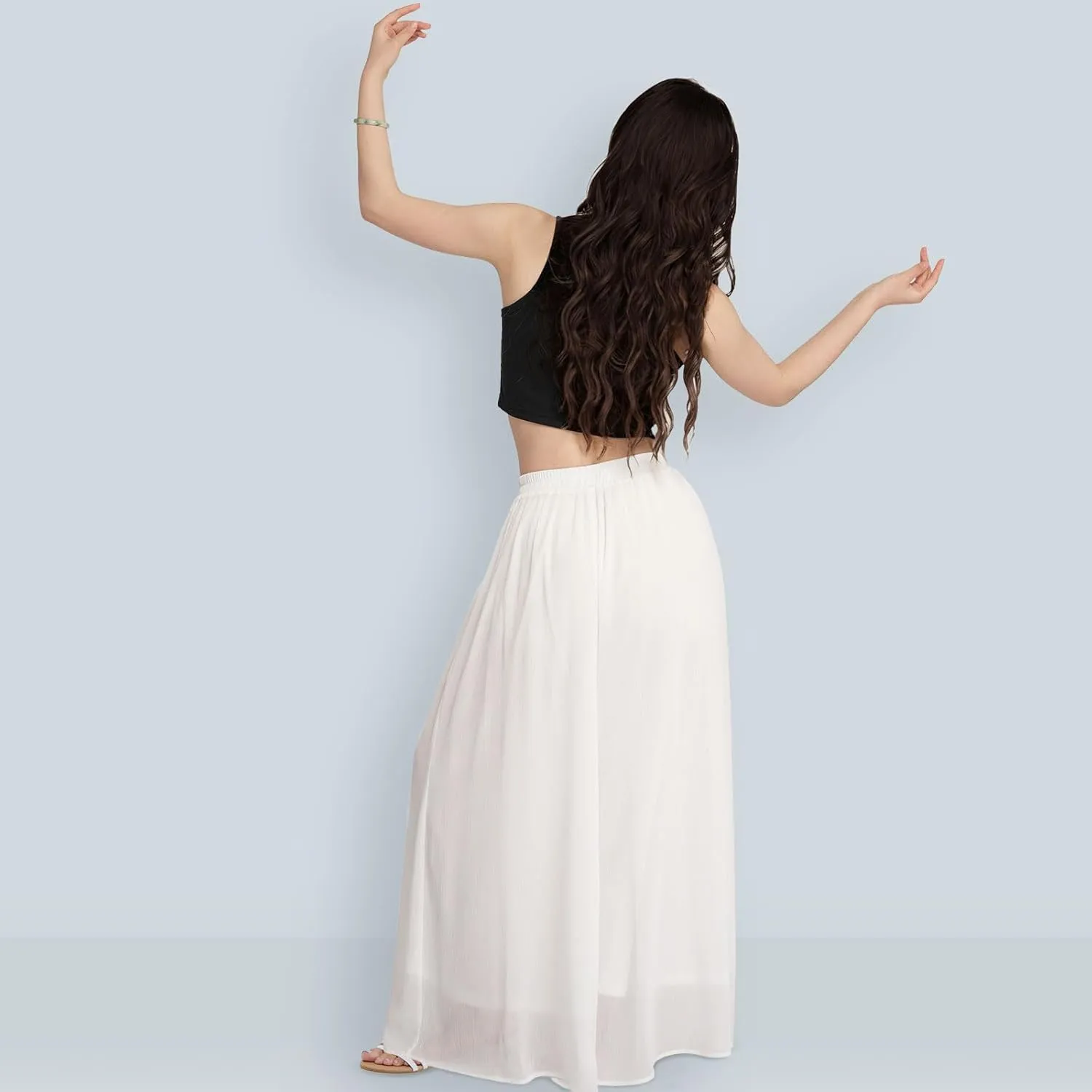 Summer Women's Chiffon Wide Leg Pants Elastic Waist Lightweight Beach Palazzo Trousers for Vacation