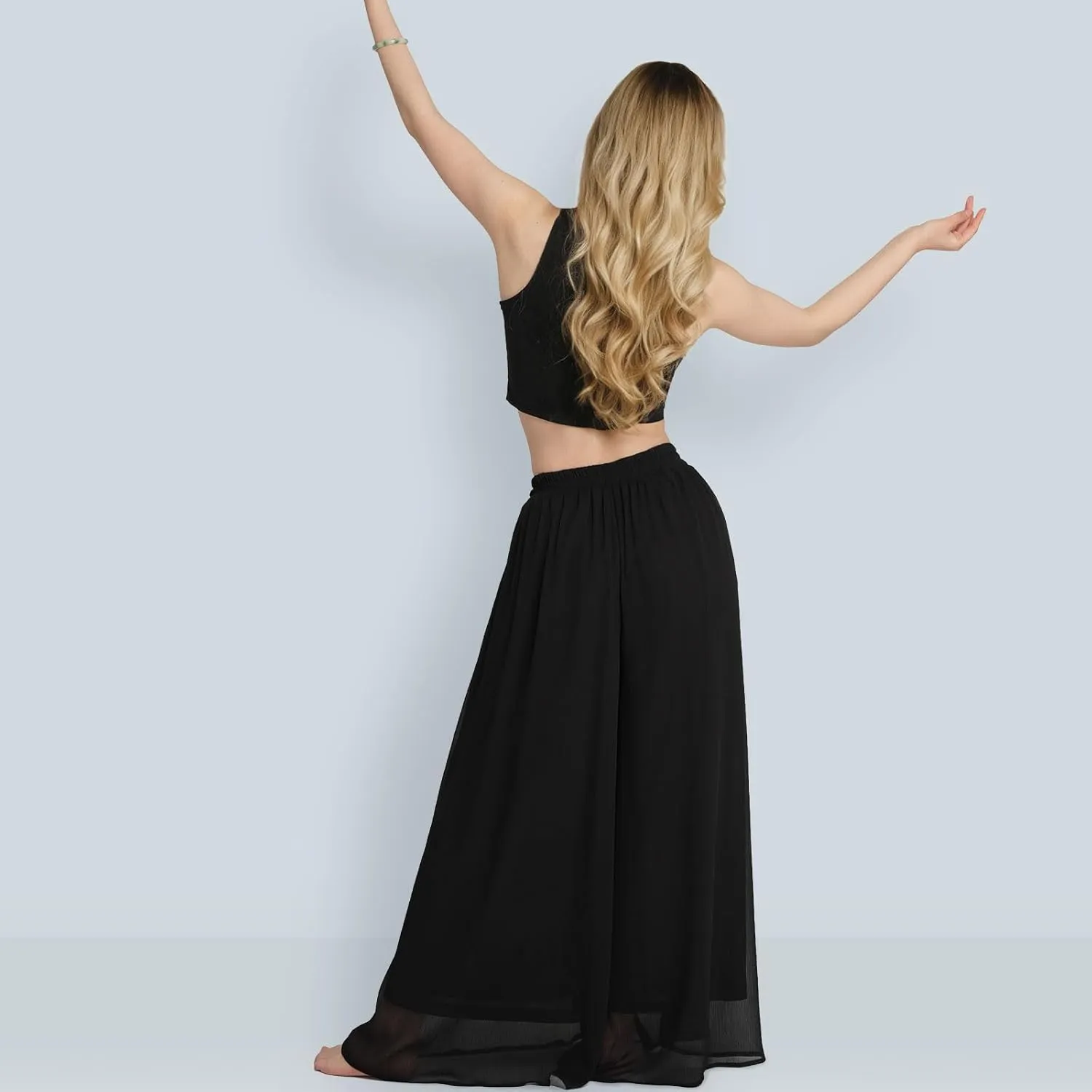 Summer Women's Chiffon Wide Leg Pants Elastic Waist Lightweight Beach Palazzo Trousers for Vacation