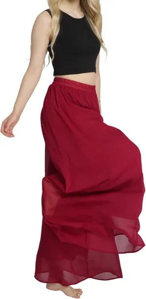 Summer Women's Chiffon Wide Leg Pants Elastic Waist Lightweight Beach Palazzo Trousers for Vacation