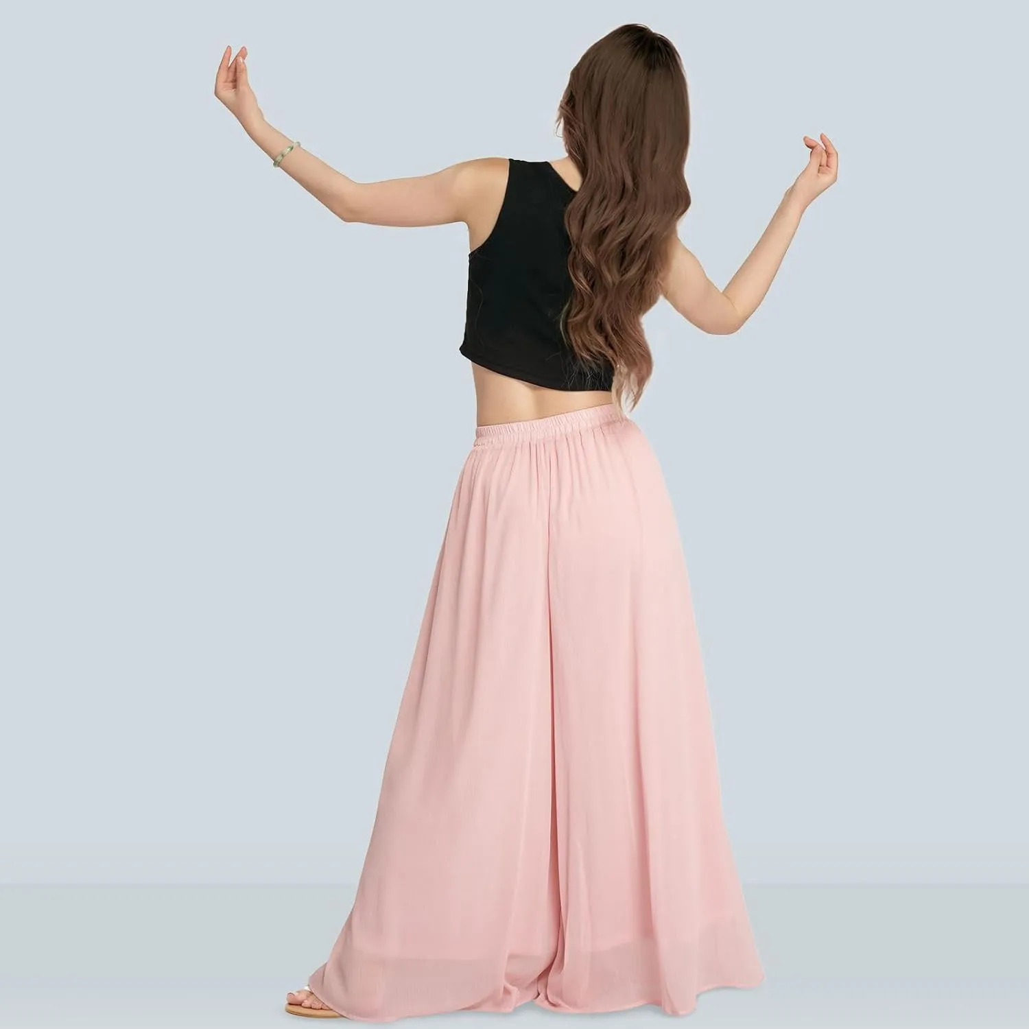 Summer Women's Chiffon Wide Leg Pants Elastic Waist Lightweight Beach Palazzo Trousers for Vacation