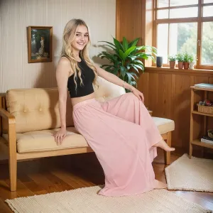 Summer Women's Chiffon Wide Leg Pants Elastic Waist Lightweight Beach Palazzo Trousers for Vacation