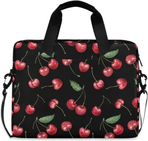 susiyo Cherry Fruits on Black Laptop Bag 15.6 Inch Laptop Bag with Shoulder Strap Briefcase for Work College Back to School