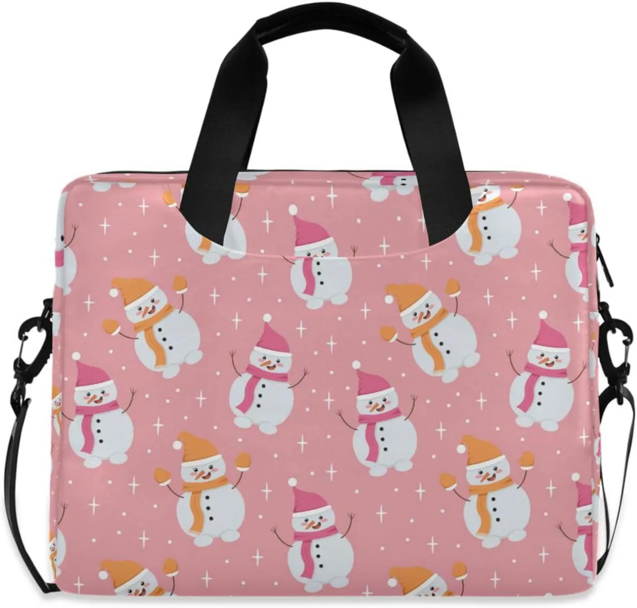 susiyo Christmas Cute Snowman on Pink Laptop Bag 15.6 Inch Laptop Bag with Shoulder Strap Briefcase for Work College Back to School