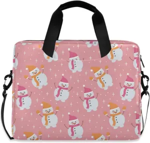 susiyo Christmas Cute Snowman on Pink Laptop Bag 15.6 Inch Laptop Bag with Shoulder Strap Briefcase for Work College Back to School