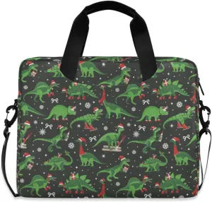 susiyo Christmas Dinosaur in Santa Hat Green Laptop Bag 15.6 Inch Laptop Bag with Shoulder Strap Briefcase for Work College Back to School
