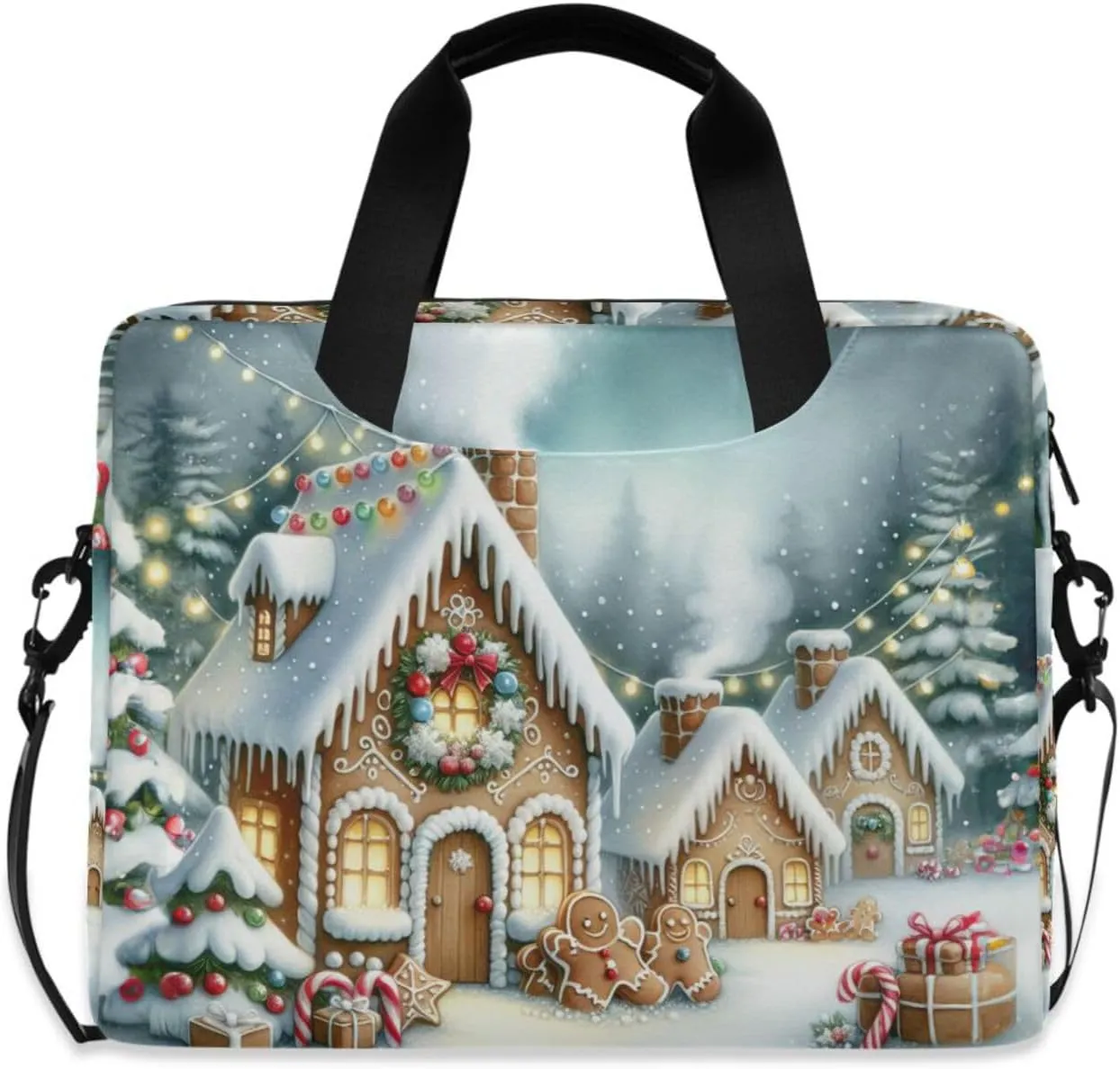 susiyo Christmas Gingerbread Mens Houses Laptop Bag 15.6 Inch Laptop Bag with Shoulder Strap Briefcase for Work College Back to School