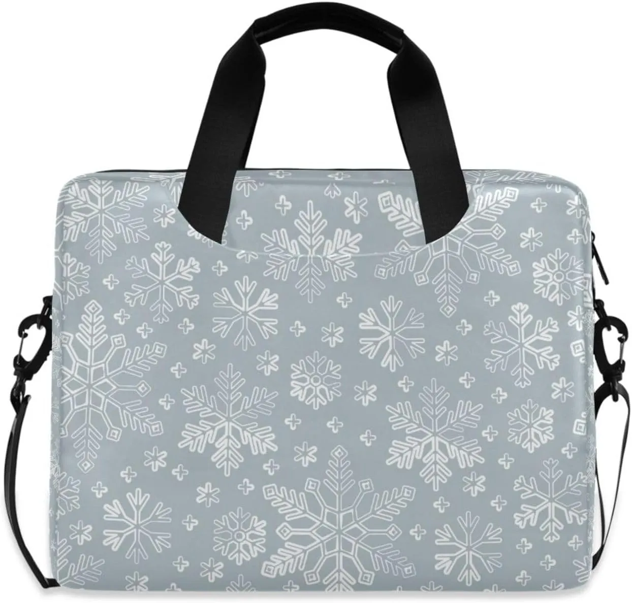 susiyo Christmas Winter Snowflakes Gray Laptop Bag 15.6 Inch Laptop Bag with Shoulder Strap Briefcase for Work College Back to School