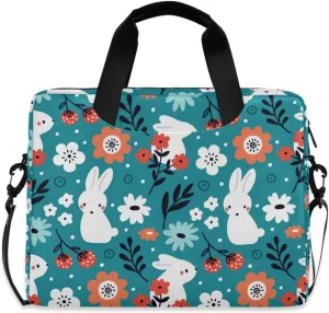 susiyo Easter Bunny and Flowers Laptop Bag 15.6 Inch Laptop Bag with Shoulder Strap Briefcase for Work College Back to School