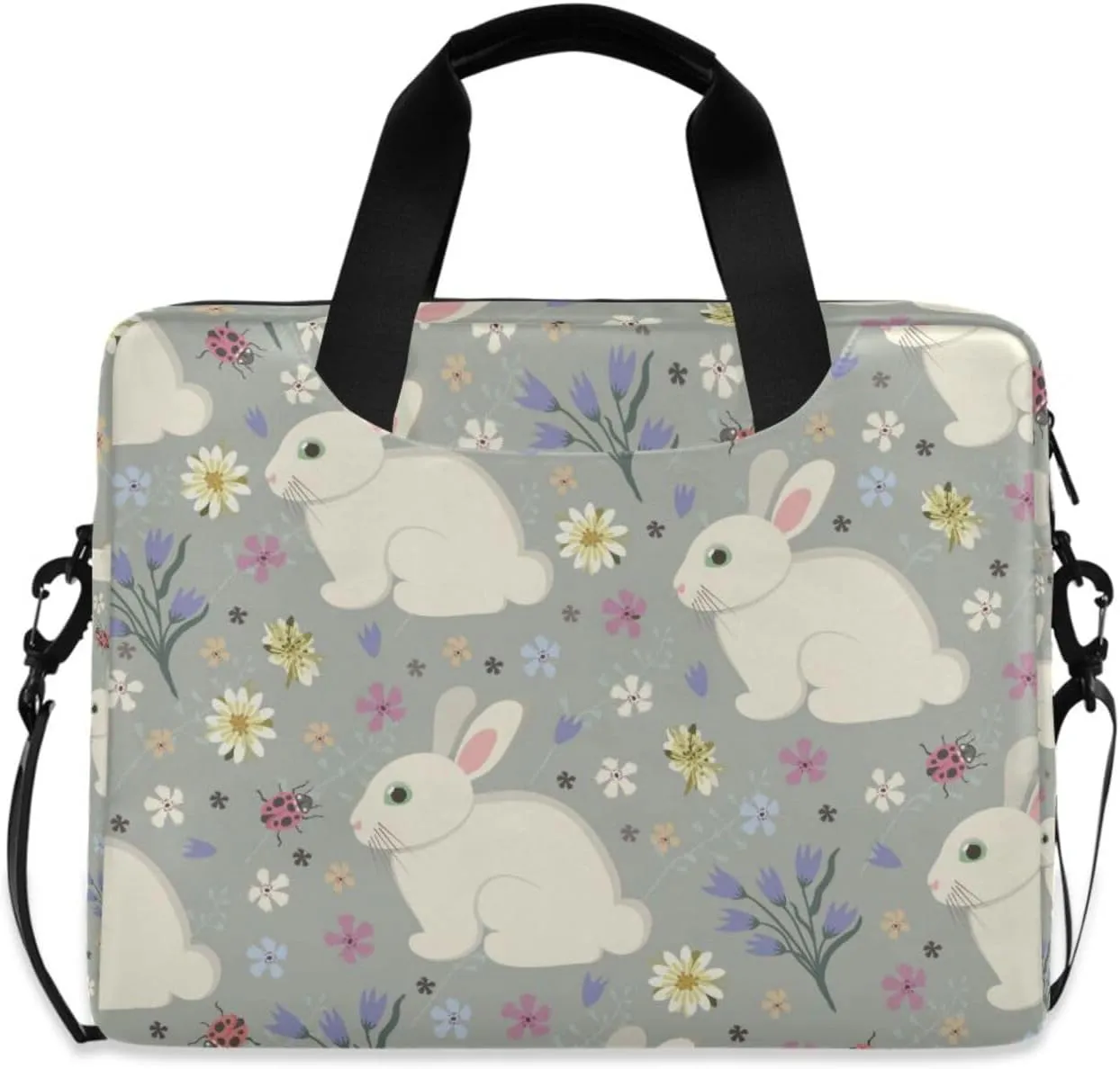 susiyo Easter Bunny Flowers Laptop Bag 15.6 Inch Laptop Bag with Shoulder Strap Briefcase for Work College Back to School