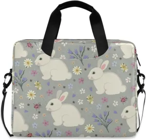 susiyo Easter Bunny Flowers Laptop Bag 15.6 Inch Laptop Bag with Shoulder Strap Briefcase for Work College Back to School