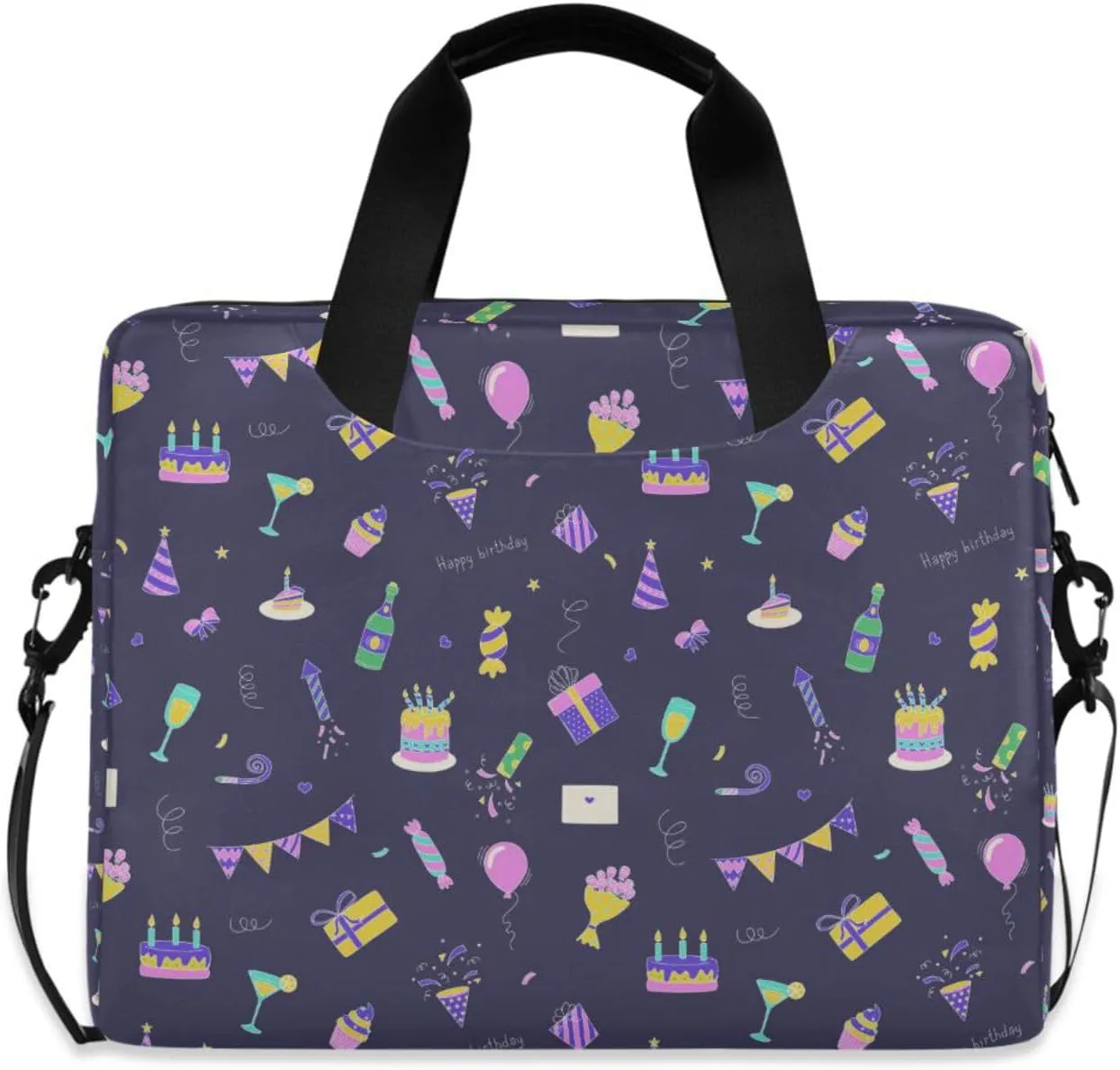 susiyo Happy Birthday Cakes Balloons Laptop Bag 15.6 Inch Laptop Bag with Shoulder Strap Briefcase for Work College Back to School