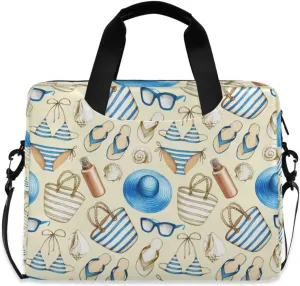 susiyo Summer Flip Flop Seashell Pattern Laptop Bag 15.6 Inch Laptop Bag with Shoulder Strap Briefcase for Work College Back to School