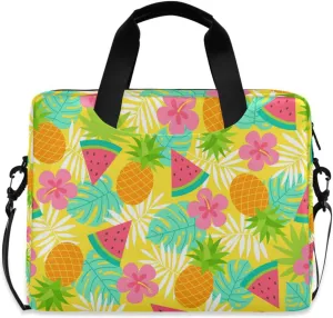 susiyo Tropical Fruits Flowers on Yellow Laptop Bag 15.6 Inch Laptop Bag with Shoulder Strap Briefcase for Work College Back to School